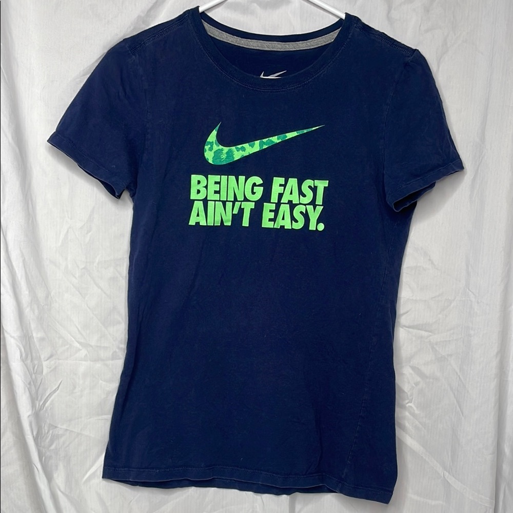 Nike Kids Blue Tee with Green Logo